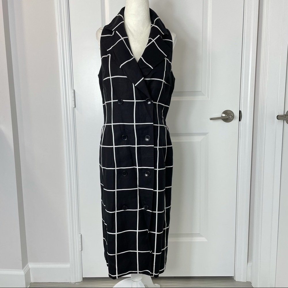 Talbots Linen Windowpane Linen Sleeveless Dress - Picture 2 of 9
